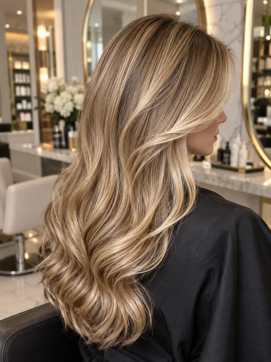 Cabelo com mechas loiras e escova polida